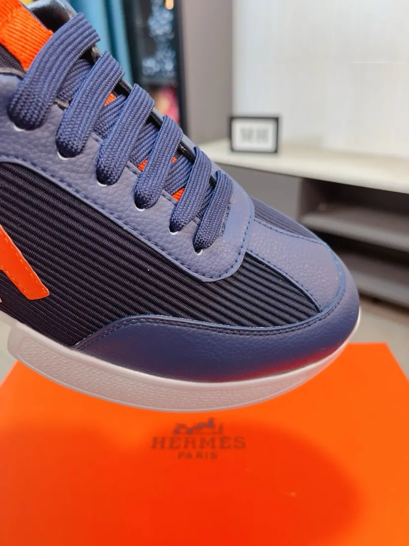 Men's shoes 💰460🌸🌸【HERMES】Hermès high-end quality original shoe upper: 🔝tumbled calfskin, suede calfskin, shoe body sewn H totem, outsole: ultra-light TPU foam·rubber; two-color molded outsole, ultra-high quality control·fine workmanship: highlighting (high-end·luxury·grade) 38-44 (45 can be customized)